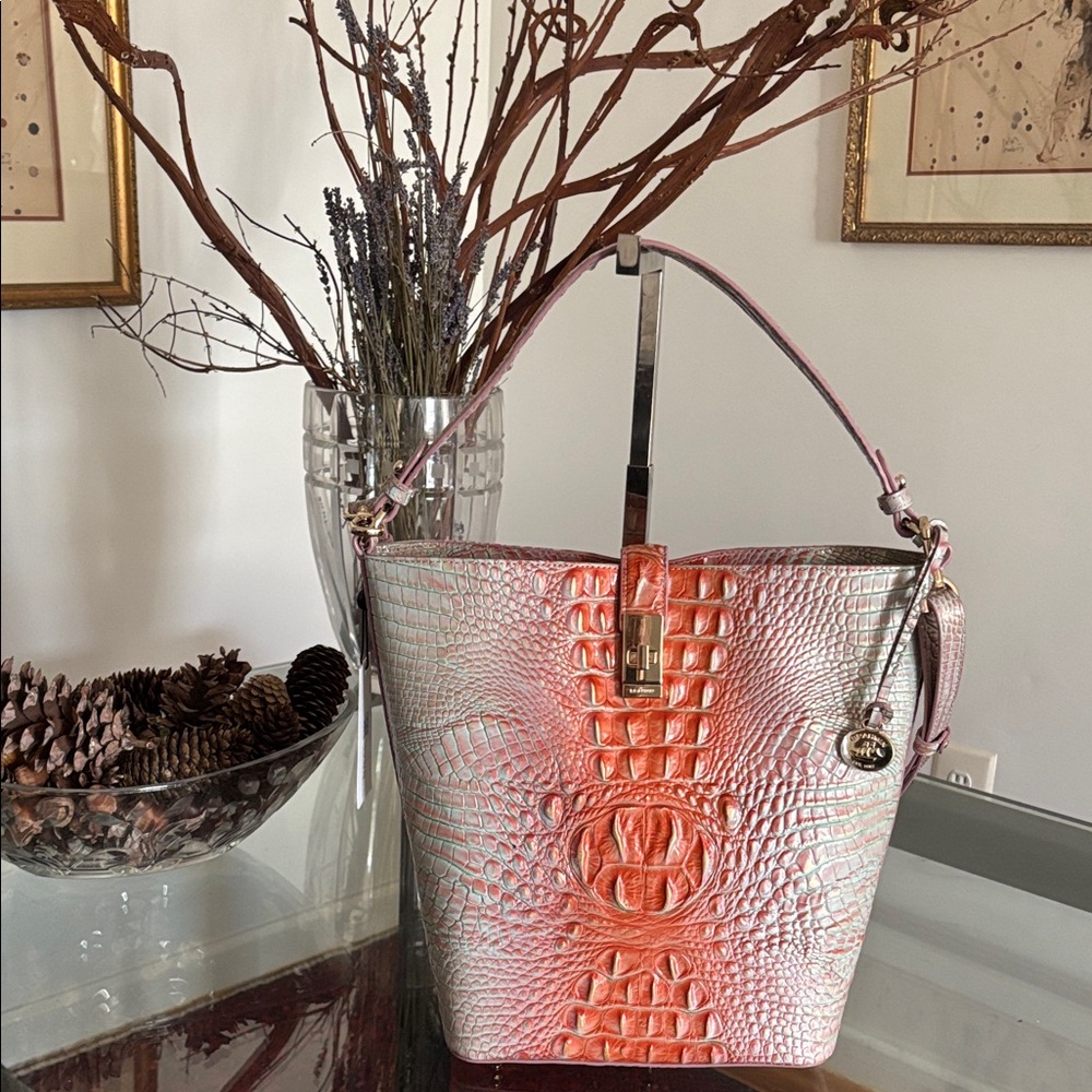 Brahmin Shira Bucket Bag Flirty Melbourne Croc-Embossed Leather NWT